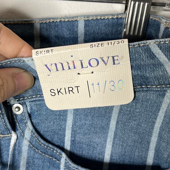 YMI Jeans Women's Denim Mini Skirt Size 11 Striped Cut Off Mid Rise Blue NWT - Picture 3 of 6